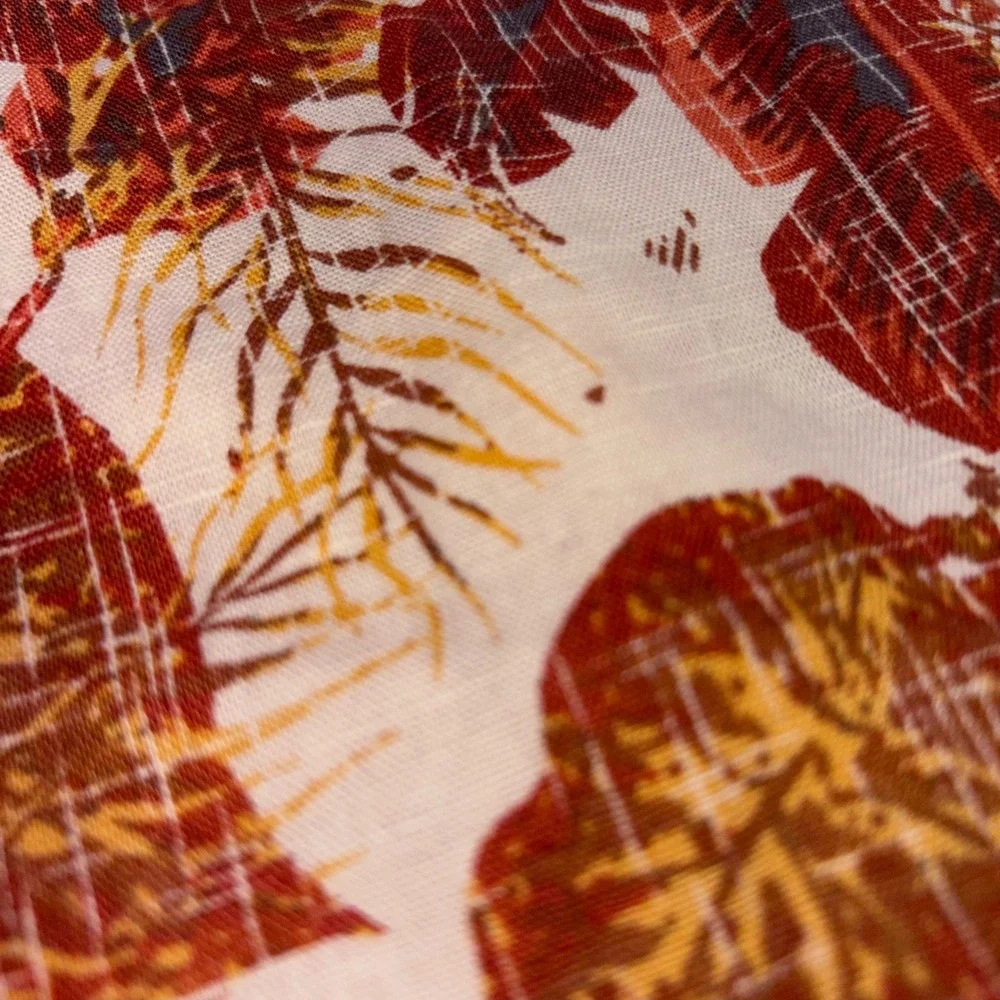Banana Republic Linen Shirt Camp Mens Medium Red Hawaiian Floral Slim Fit